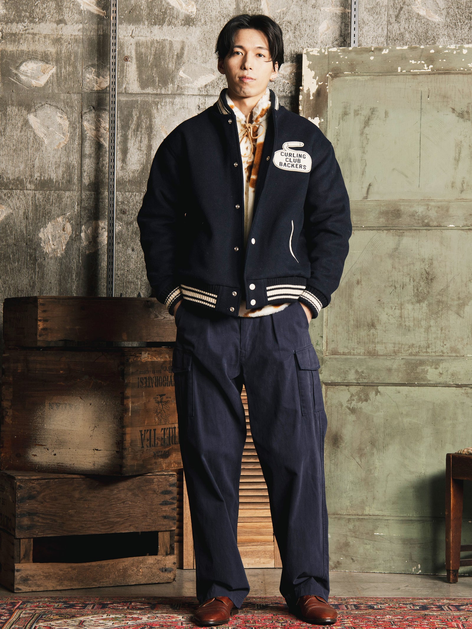 2色展開】Backers パッチ刺繍 スタジアムジャケット「CURLING CLUB
