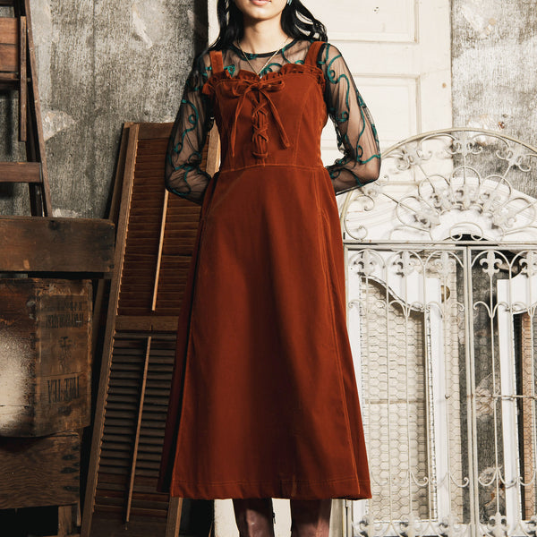 3色展開】Meridian レースアップ ベロア キャミソールワンピース