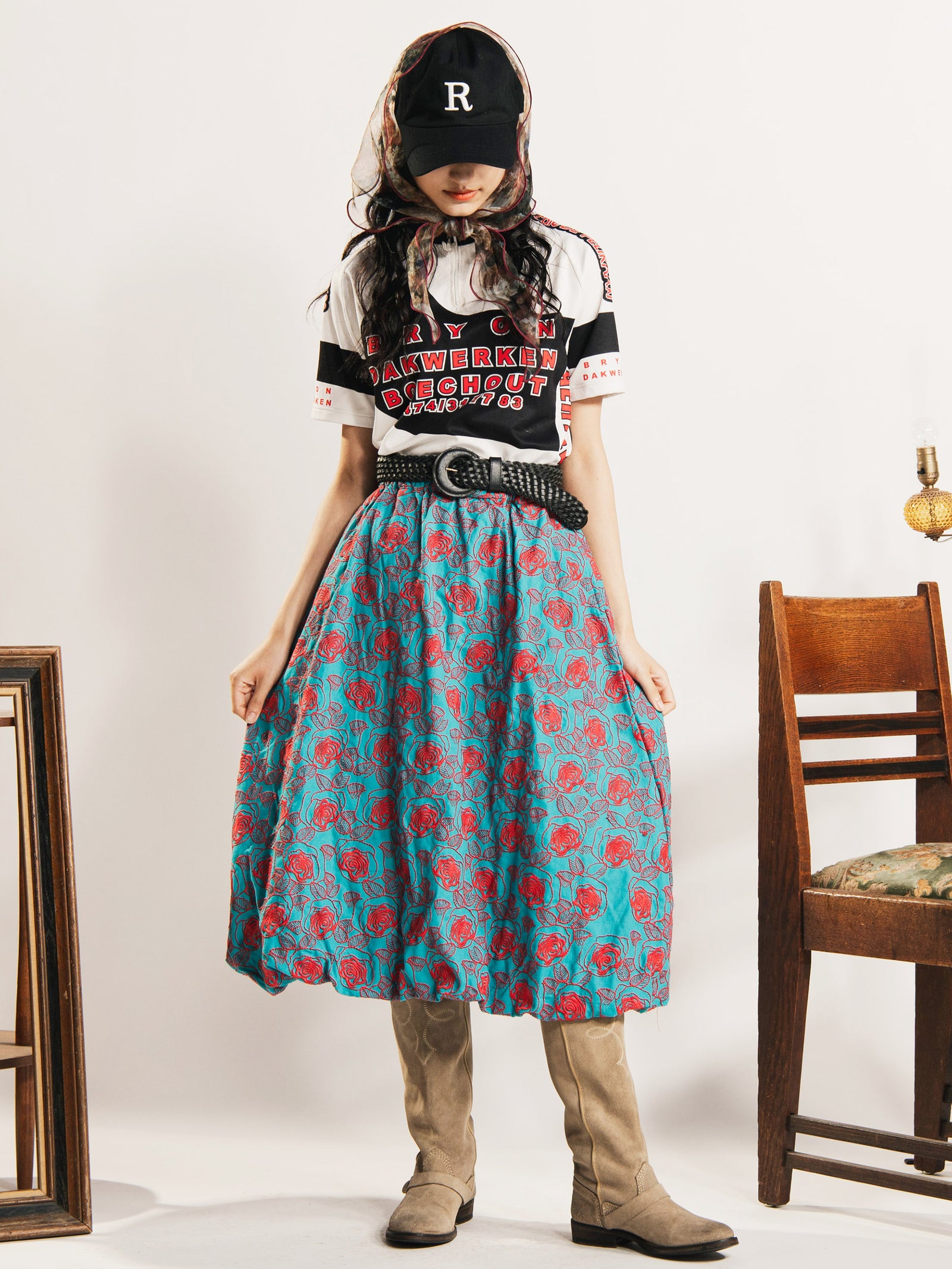 2色展開】Emerald Motel ローズ 刺繍 バルーンスカート – 古着屋Top of