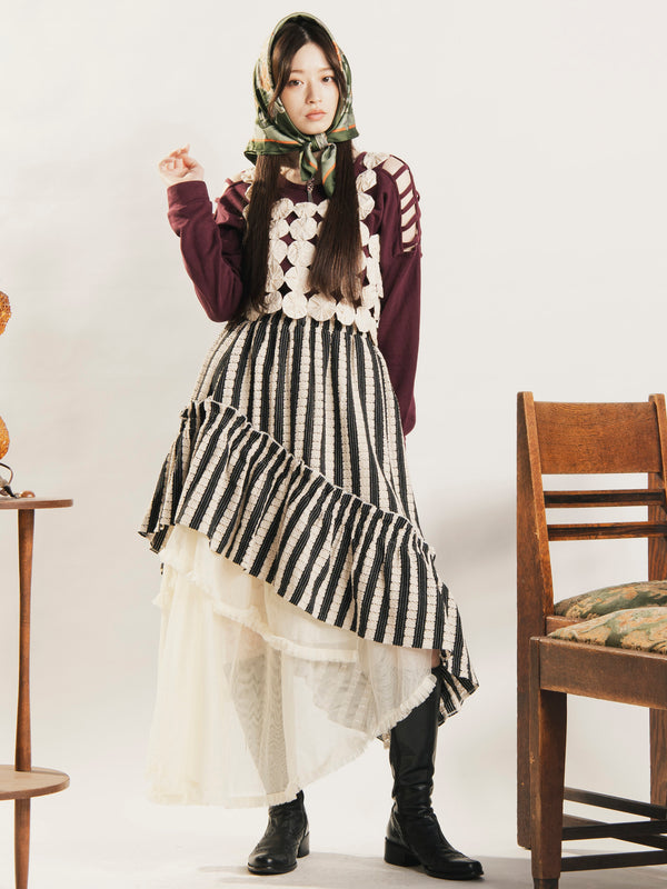 Emerald Motel 透かし編み×チュール アシンメトリー スカート