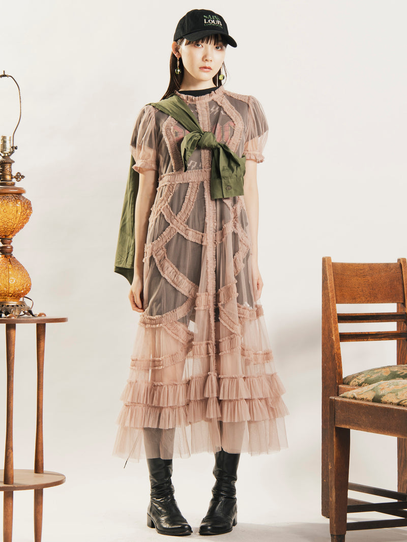 【3色展開】Emerald Motel チュール ギャザーフリル 半袖ワンピース