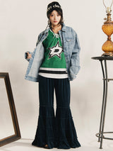 【3色展開】Meridian ベロア フリルヘム ロングパンツ