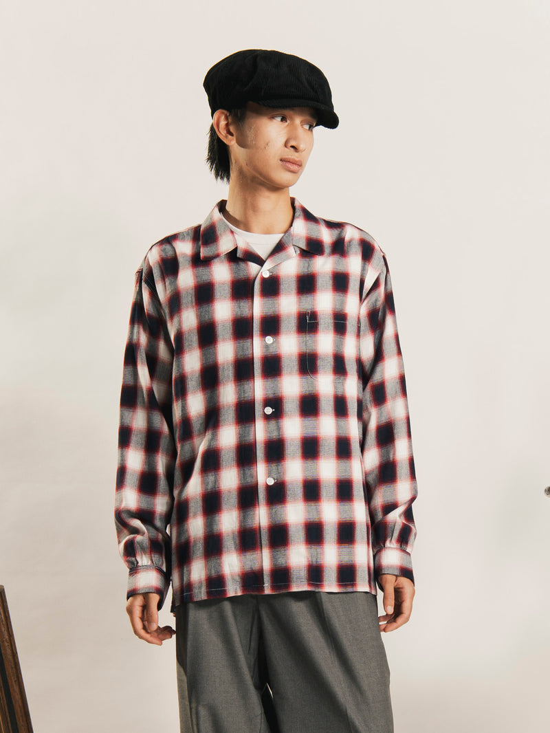 【3色展開】Backers 長袖 シャドウチェック オープンカラーシャツ