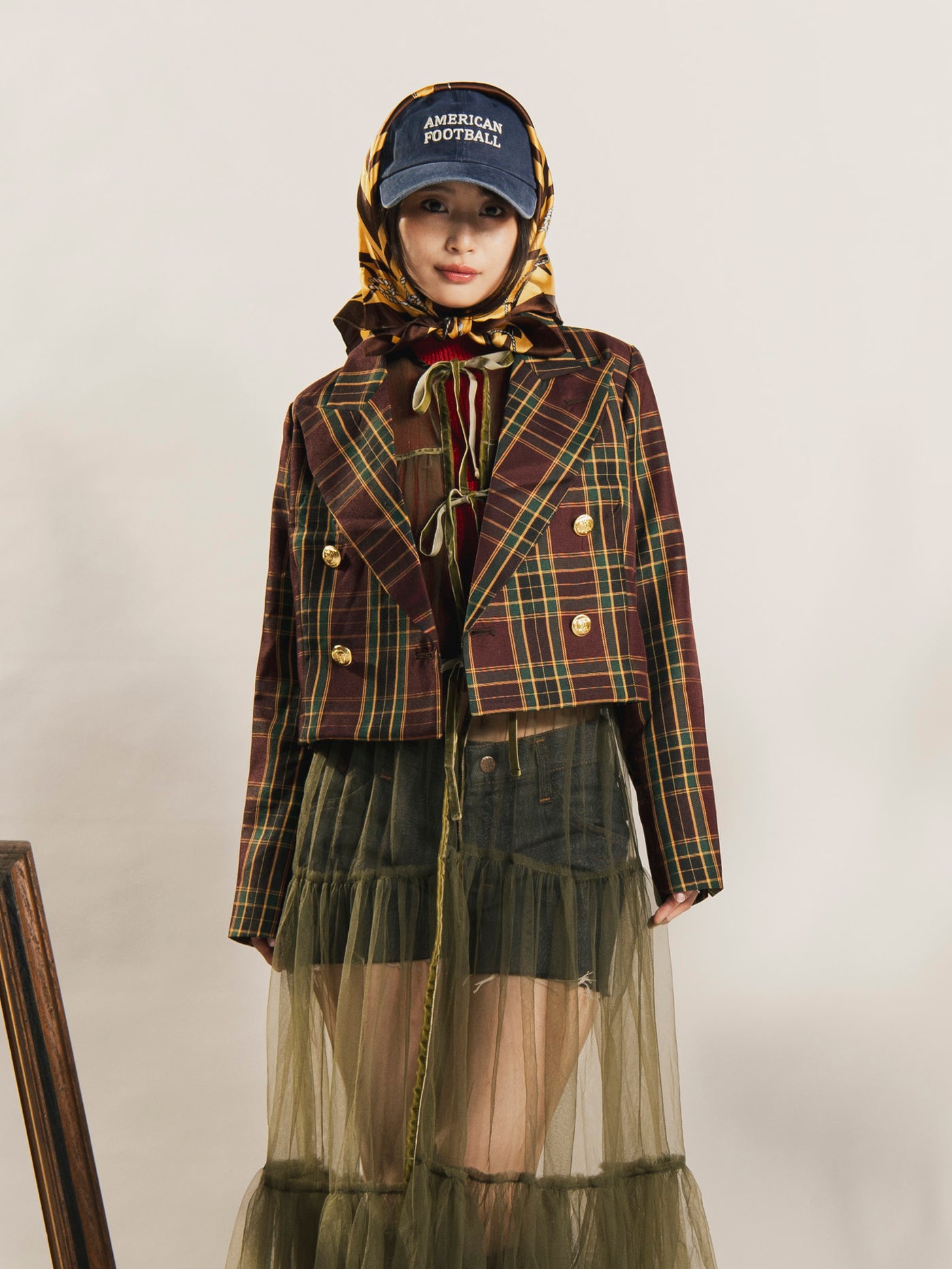 2色展開】Meridian チェック柄 ショート テーラードジャケット – 古着