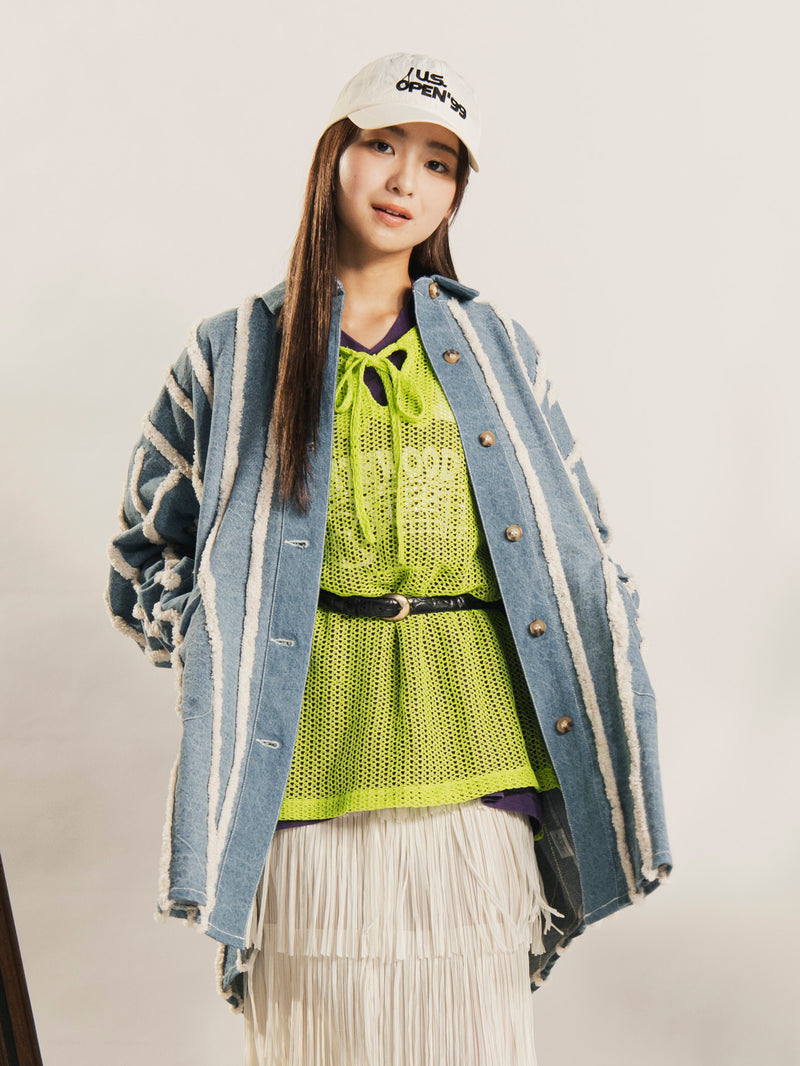 Emerald Motel ストライプ フリンジ デニムジャケット