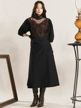 【2色展開】Emerald Motel 刺繍 バルーンスリーブ 半袖ワンピース