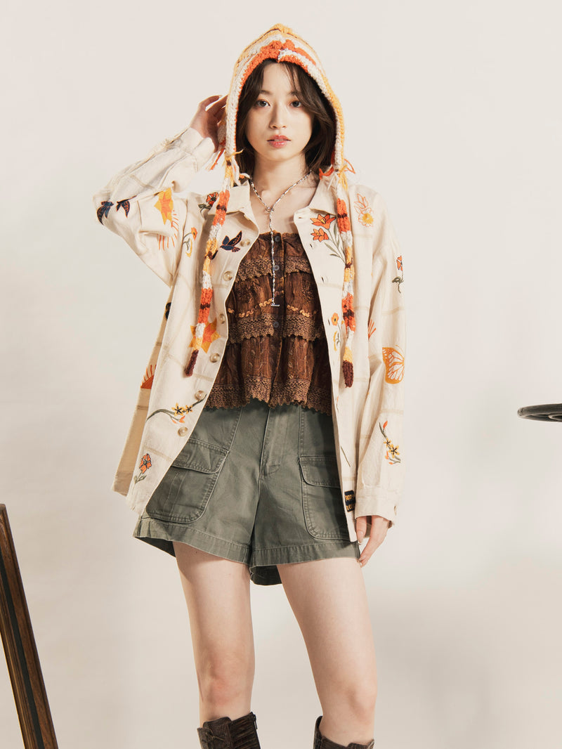 Emerald Motel パッチワーク刺繍 長袖 シャツジャケット