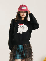 【2色展開】Meridian ネコ 刺繍 セーター