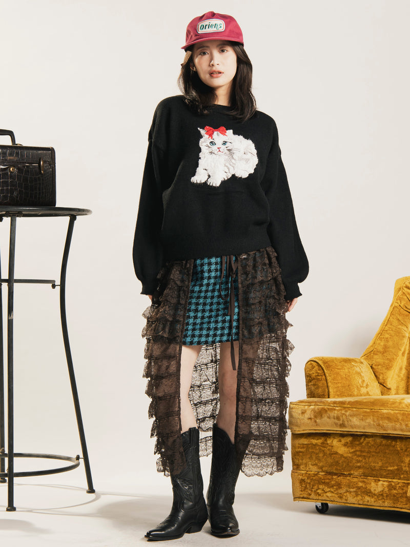 【3色展開】Meridian レースフリル エプロンスカート