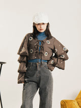 【3色展開】Meridian フラワー刺繍 ラッフルスリーブ 長袖ブラウス