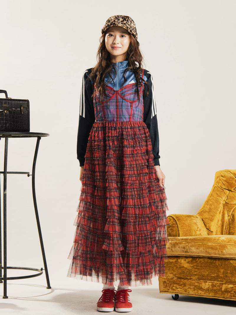 【2色展開】Meridian チェック柄 チュール コルセット キャミソールワンピース
