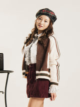 【2色展開】Elcamino ラインデザイン ジップアップ カーディガン