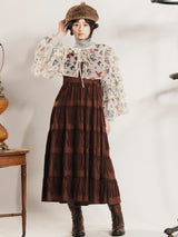 Meridian バタフライ柄 ラッフルスリーブ 長袖ブラウス