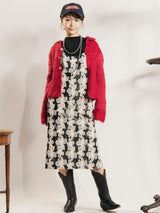 Meridian 花柄 刺繍 フェイクレザー キャミソールワンピース