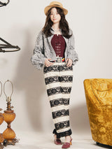 【2色展開】Meridian ストライプ柄 フラワー刺繍 長袖ブラウス