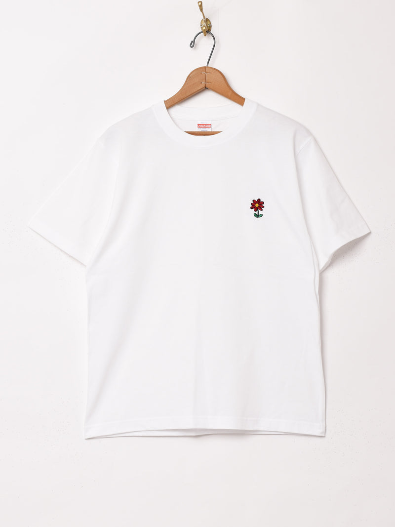 【2色展開】 ワンポイント 刺繍 Tシャツ 「Flower」