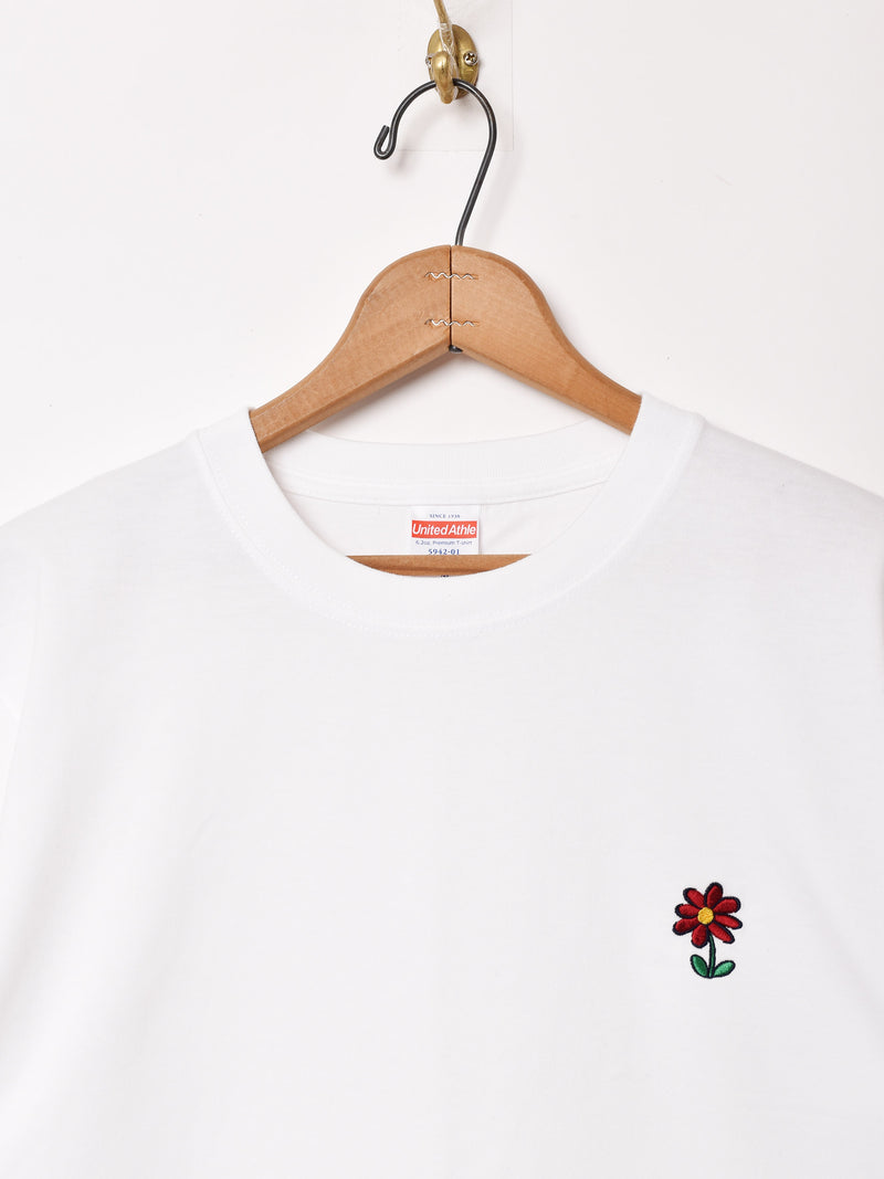【2色展開】 ワンポイント 刺繍 Tシャツ 「Flower」