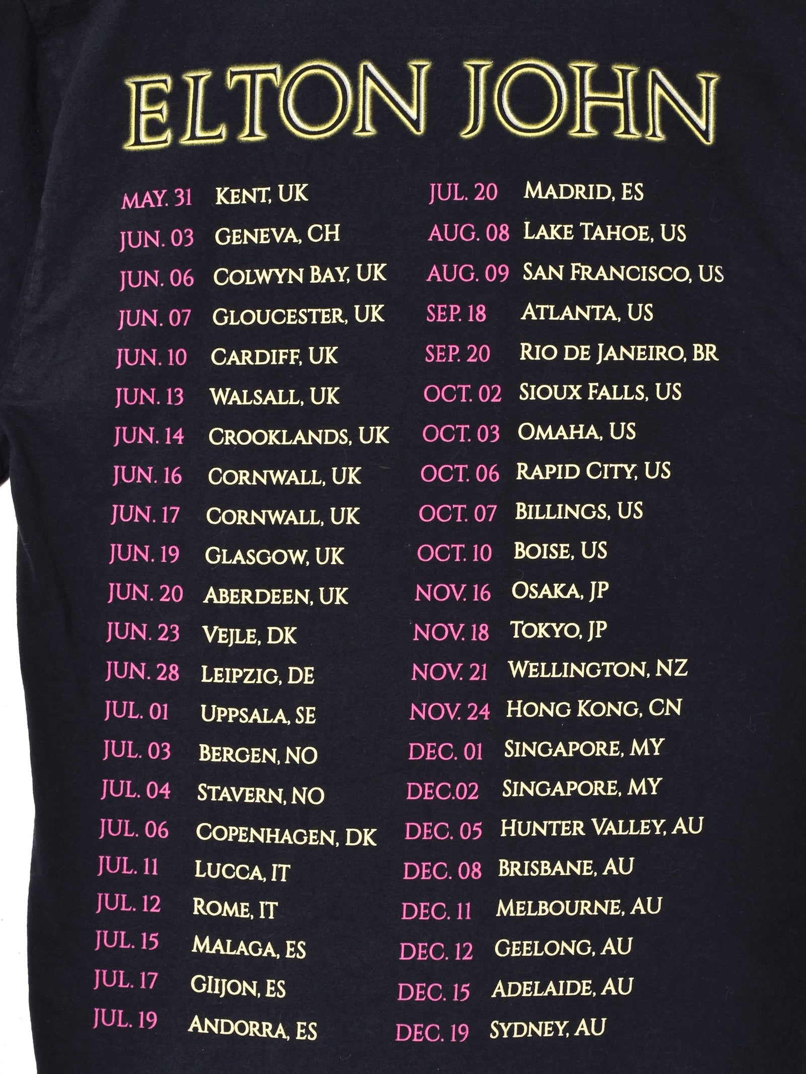 ELTON JOHN 「All The Hits Tour」Tシャツ – 古着屋Top of the