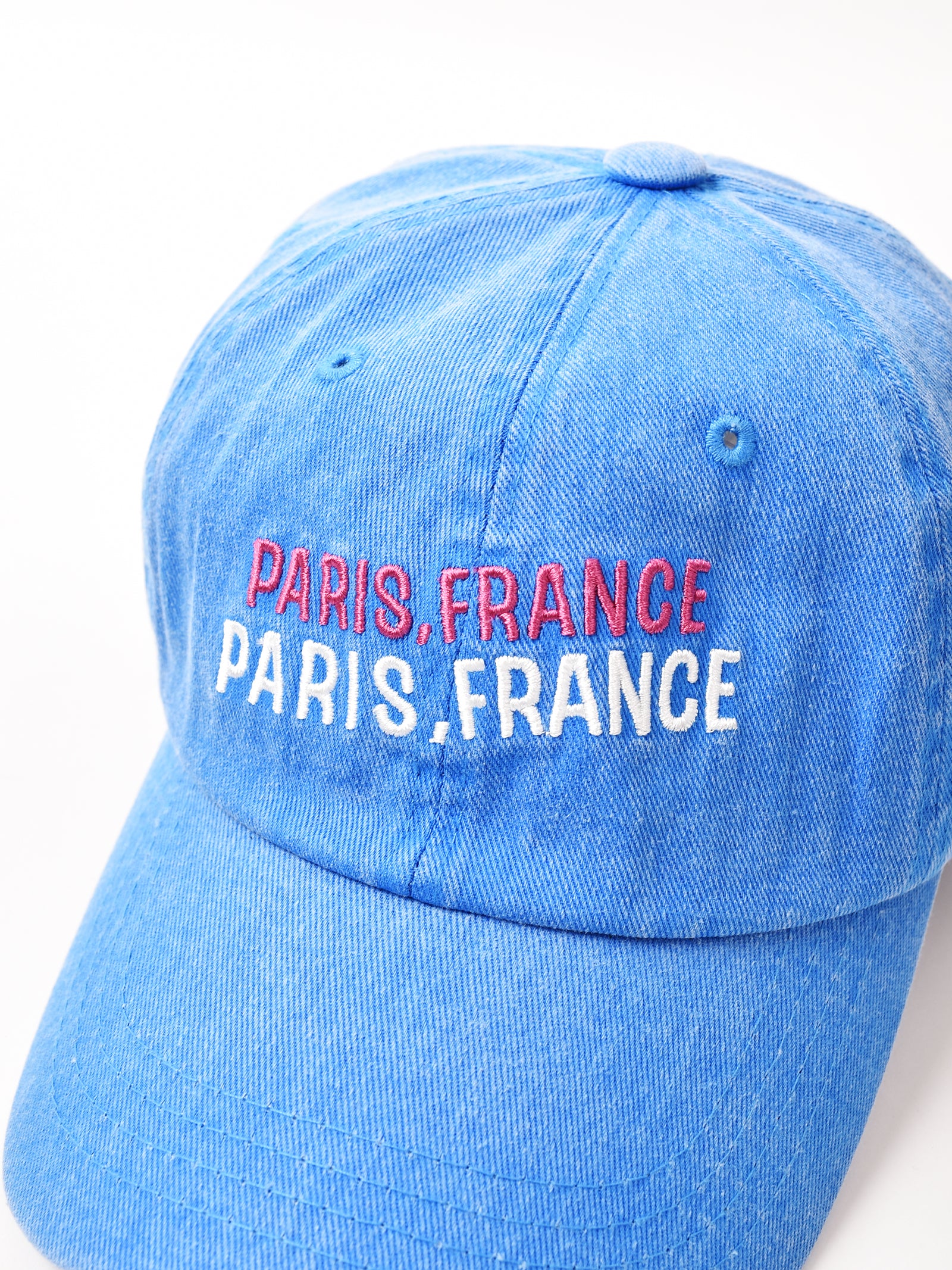 刺繍入り ケミカルウォッシュ デニムキャップ【PARIS,FRANCE