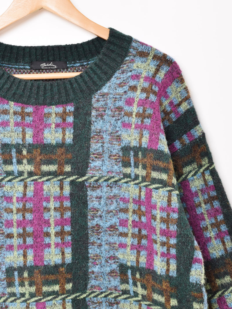 【2色展開】Meridian 変形チェック柄 セーター