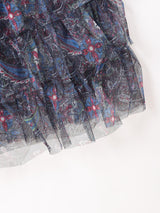 【3色展開】Meridian 総柄 チュール フリル ロングスカート
