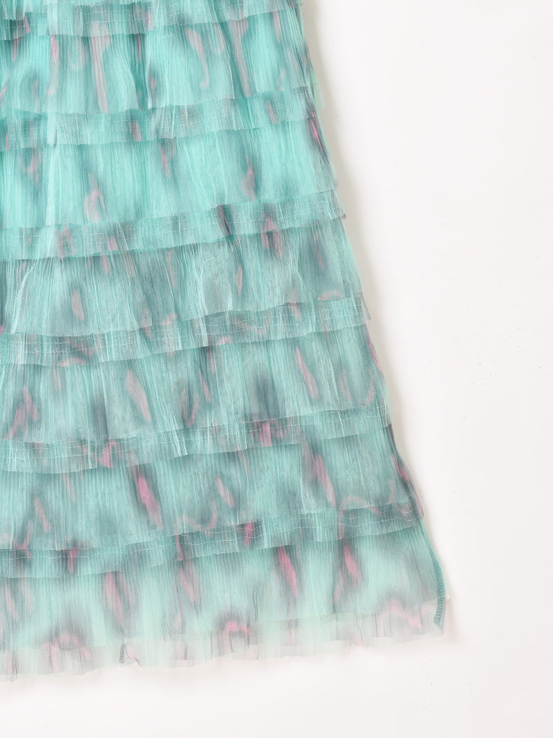 【2色展開】Meridian 総柄 チュール フリル ティアードスカート