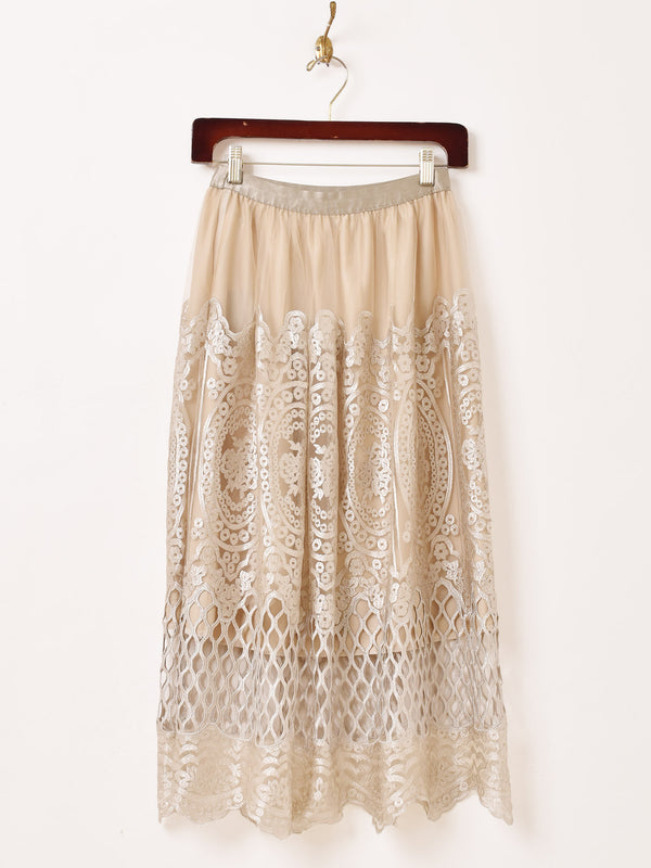 Meridian チュールレース刺繍 スカート