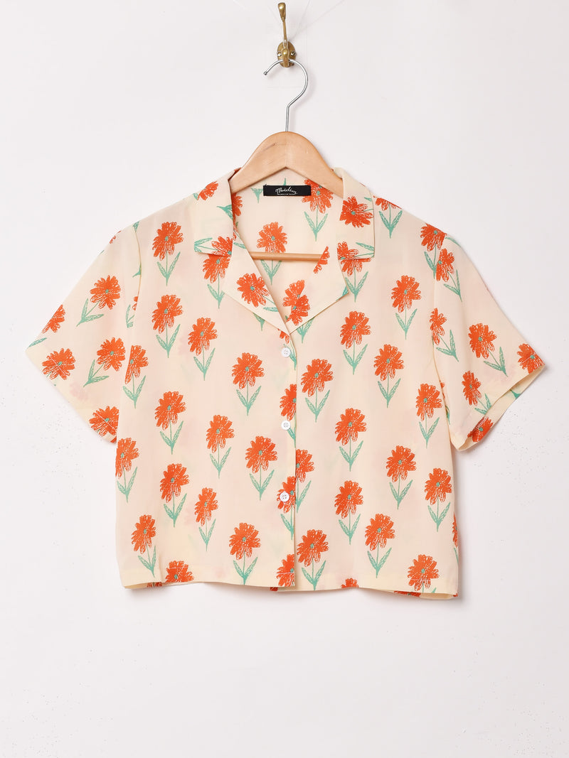【2色展開】Meridian 花柄 オープンカラー半袖シャツ