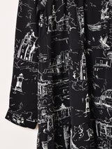 【3色展開】Meridian 総柄 長袖 ティアードワンピース