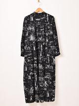 【3色展開】Meridian 総柄 長袖 ティアードワンピース