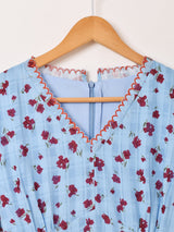 【2色展開】Meridian 花柄 パイピング刺繍 半袖ワンピース