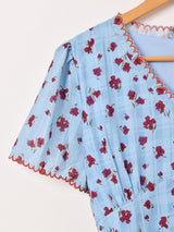 【2色展開】Meridian 花柄 パイピング刺繍 半袖ワンピース
