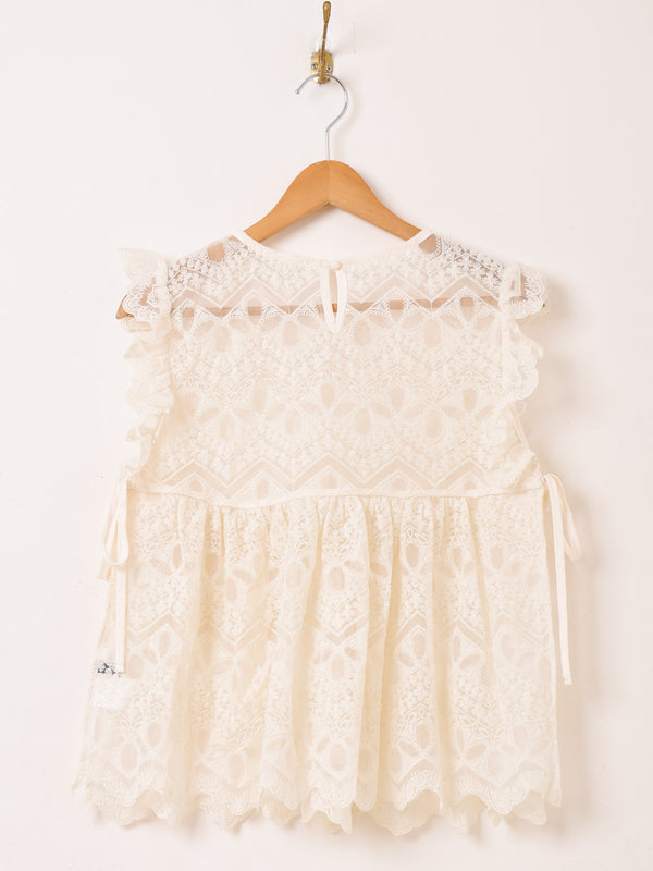 Meridian サイドリボン 刺繍 ノースリーブ ブラウス