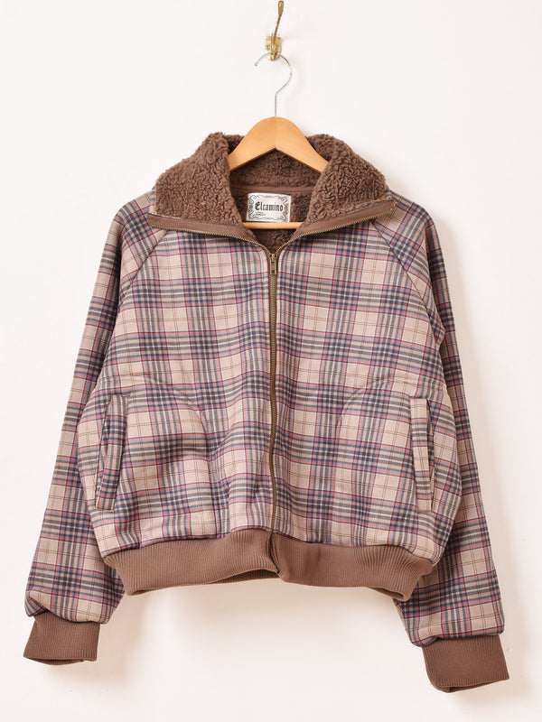 【3色展開】Elcamino チェック柄 ボア ブルゾン