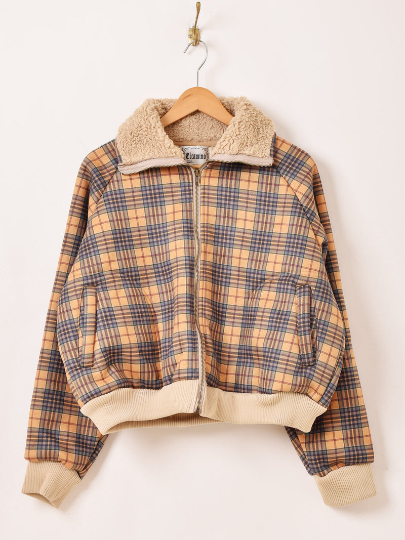 【3色展開】Elcamino チェック柄 ボア ブルゾン