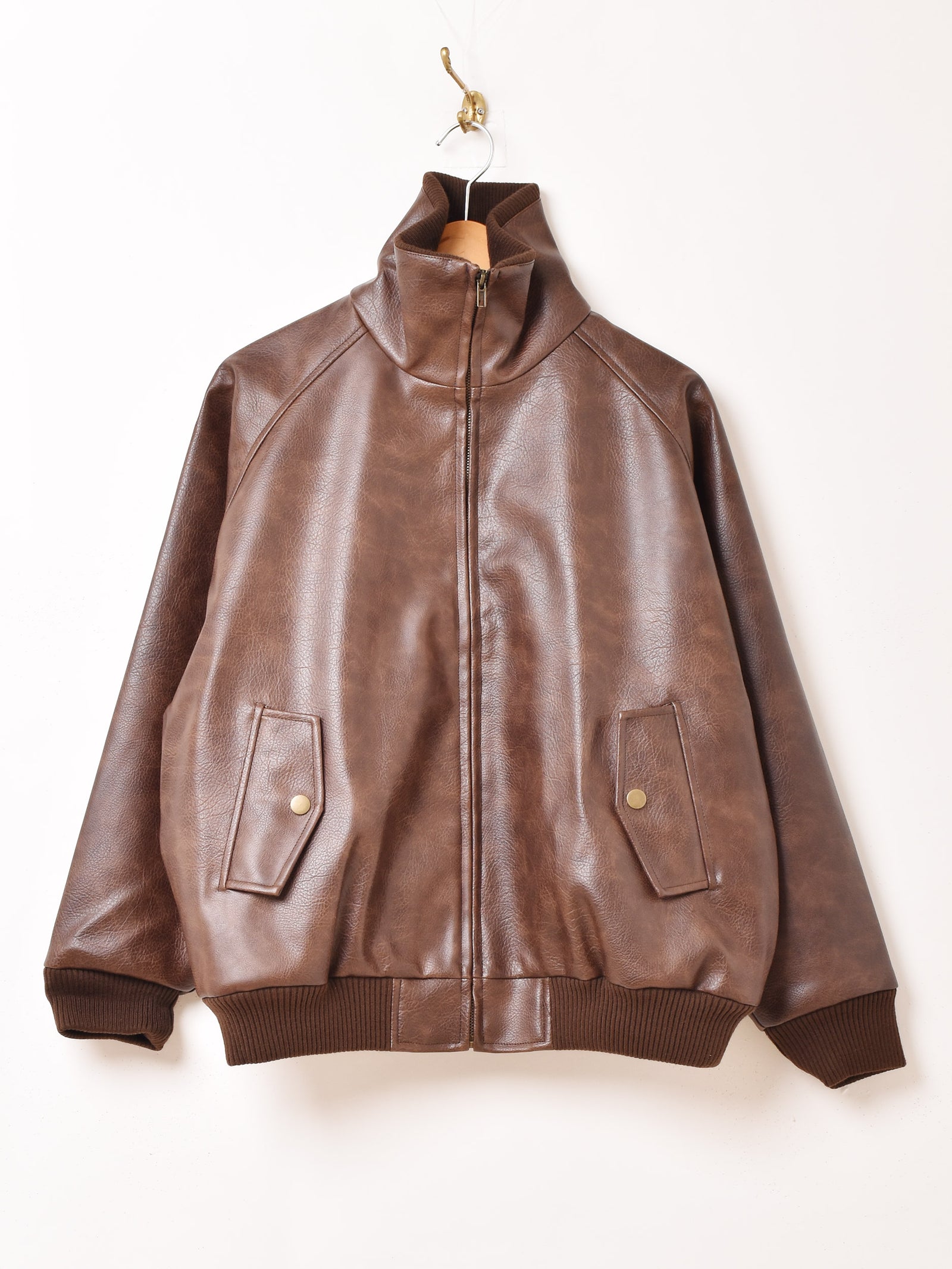 2色展開】Meridian フェイクレザー リブカラー ブルゾン – 古着屋Top 
