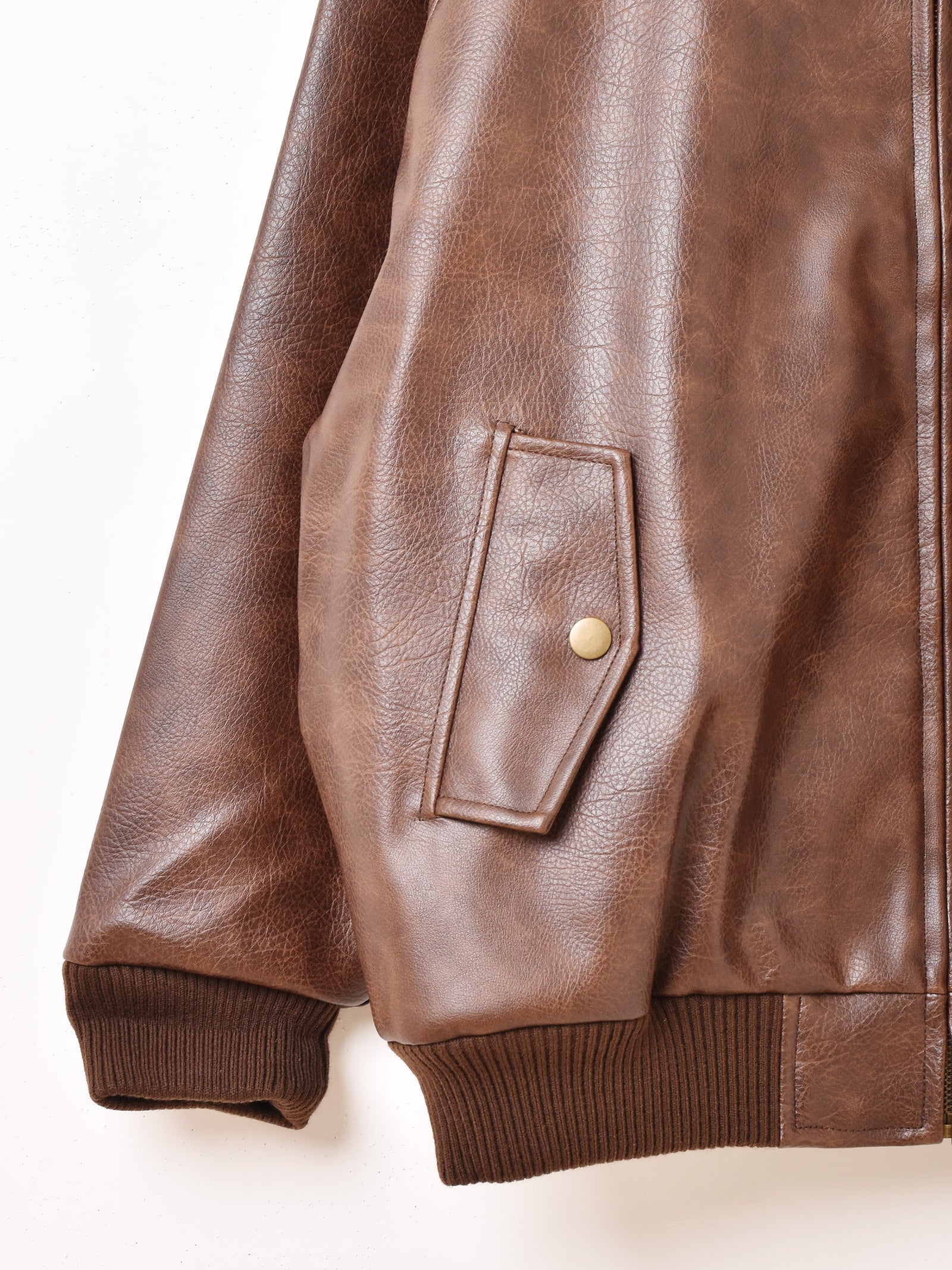 2色展開】Meridian フェイクレザー リブカラー ブルゾン – 古着