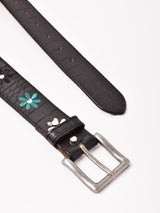 【2色展開】フラワー刺繍 レザーベルト