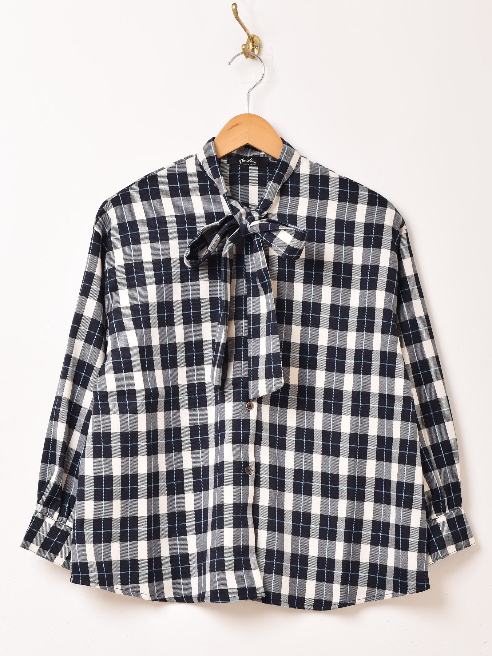 HYKE チェック柄 長袖ボウタイシャツ