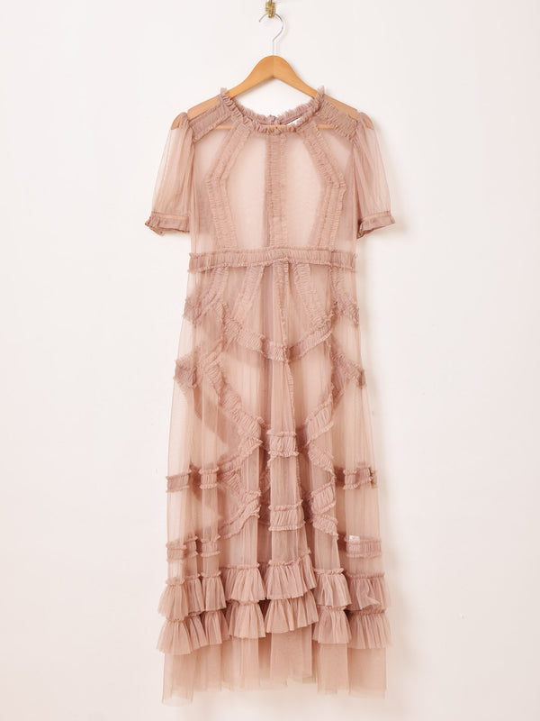 【3色展開】Emerald Motel チュール ギャザーフリル 半袖ワンピース