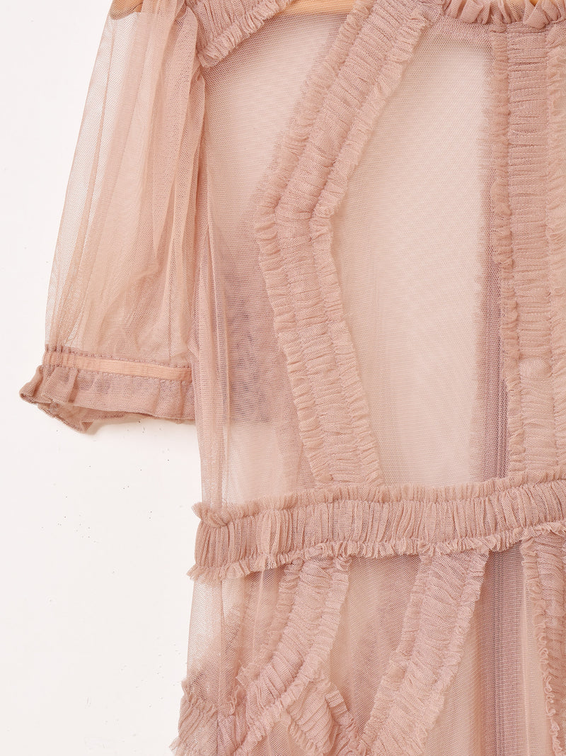 【3色展開】Emerald Motel チュール ギャザーフリル 半袖ワンピース