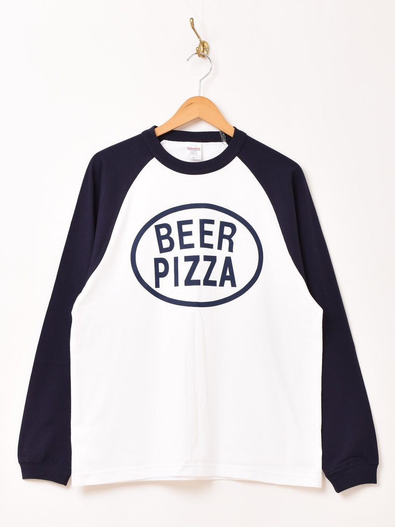 【2色展開】 長袖 ラグランTシャツ「BEER PIZZA」