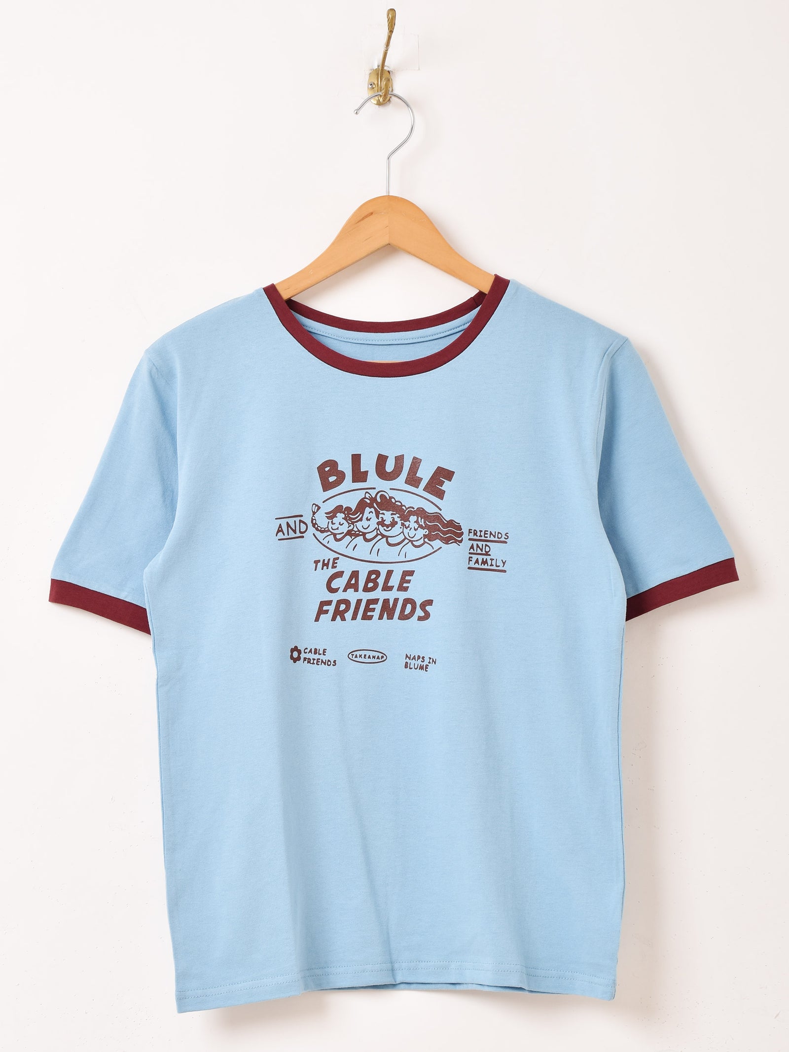 A.P.C. 　レトロリンガーTシャツ　ネイビー　プリントT 日本製 2色展開】 プリント リンガーTシャツ 「CABLE FRIENDS」 – 古着屋Top