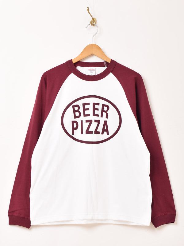 【2色展開】 長袖 ラグランTシャツ「BEER PIZZA」