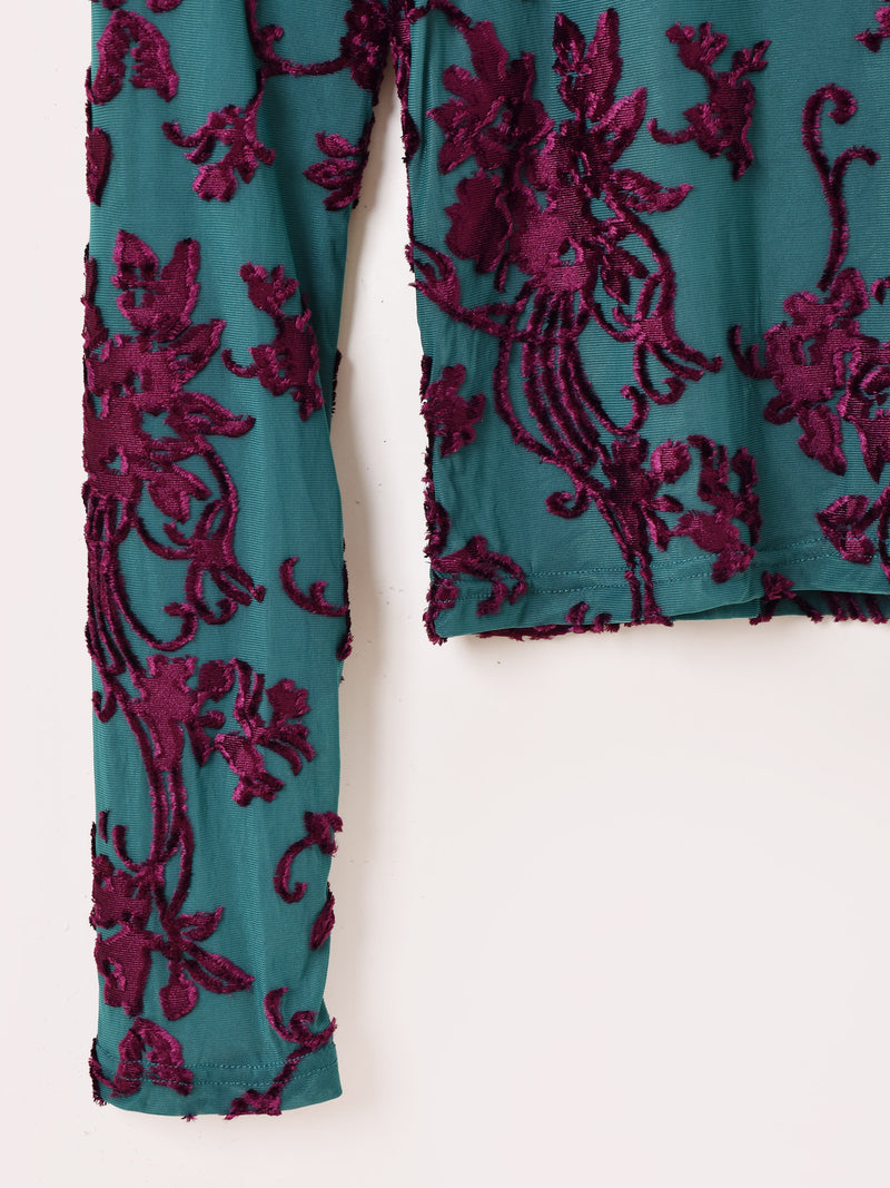 【3色展開】Meridian ベロア長袖 シアーカットソー