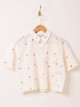 Emerald Motel フラワー刺繍 半袖シャツ