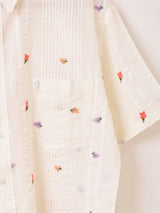 Emerald Motel フラワー刺繍 半袖シャツ