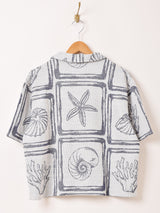 Emerald Motel 総柄 ジャガード 半袖 オープンカラーシャツ