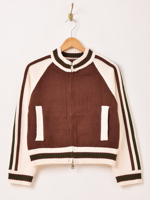 【2色展開】Elcamino ラインデザイン ジップアップ カーディガン