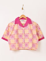 【2色展開】Emerald Motel ブロックプリント 半袖 オープンカラーシャツ